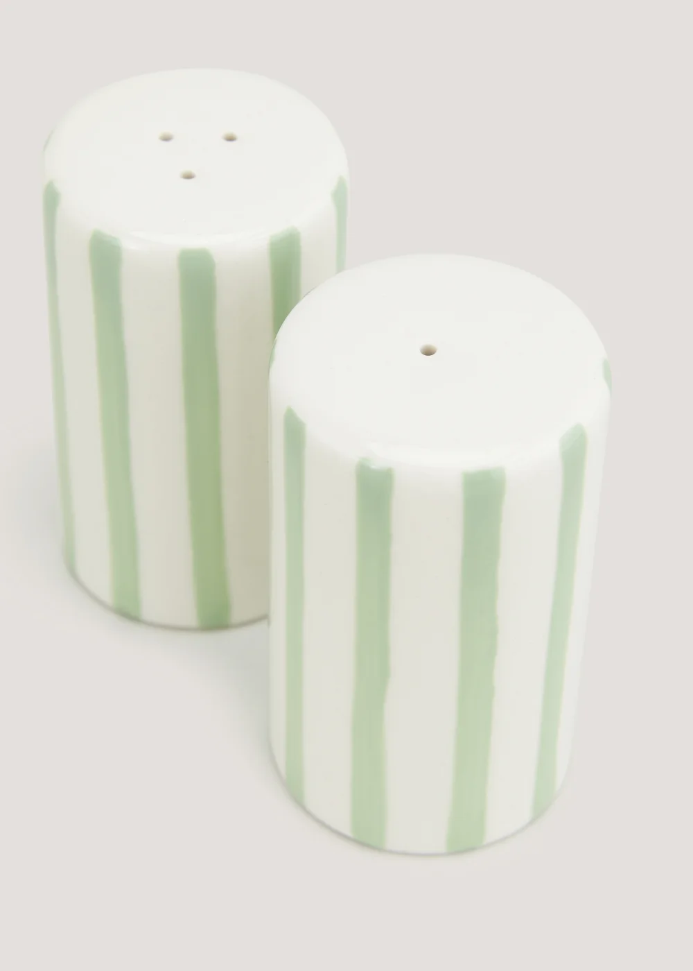 Cream & Green Stripe Salt & Pepper Shakers (7cm x 4cm) Image 2