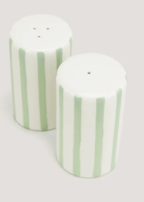 Cream & Green Stripe Salt & Pepper Shakers (7cm x 4cm) Image 2
