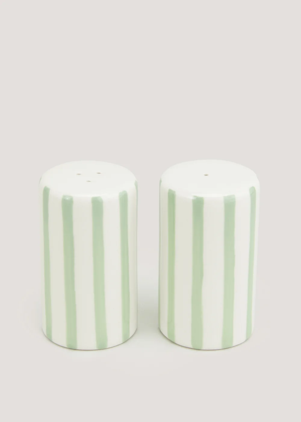 Cream & Green Stripe Salt & Pepper Shakers (7cm x 4cm) Image 1