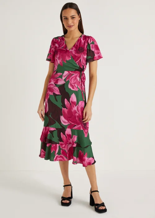 Et Vous Green Floral Satin Wrap Dress - 8 Image 1