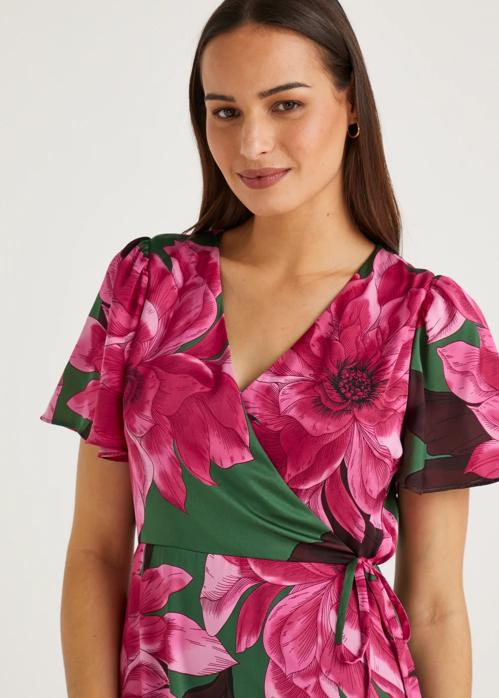 Et Vous Green Floral Satin Wrap Dress - 8 Image 6