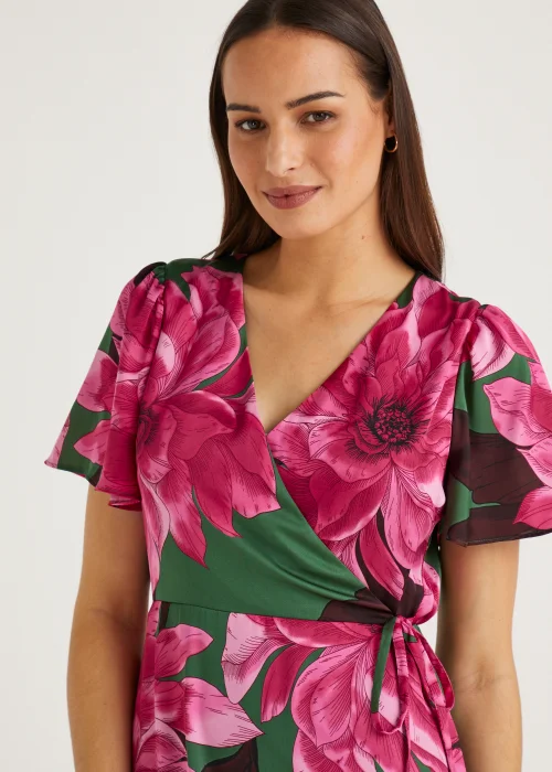 Et Vous Green Floral Satin Wrap Dress - 8 Image 6