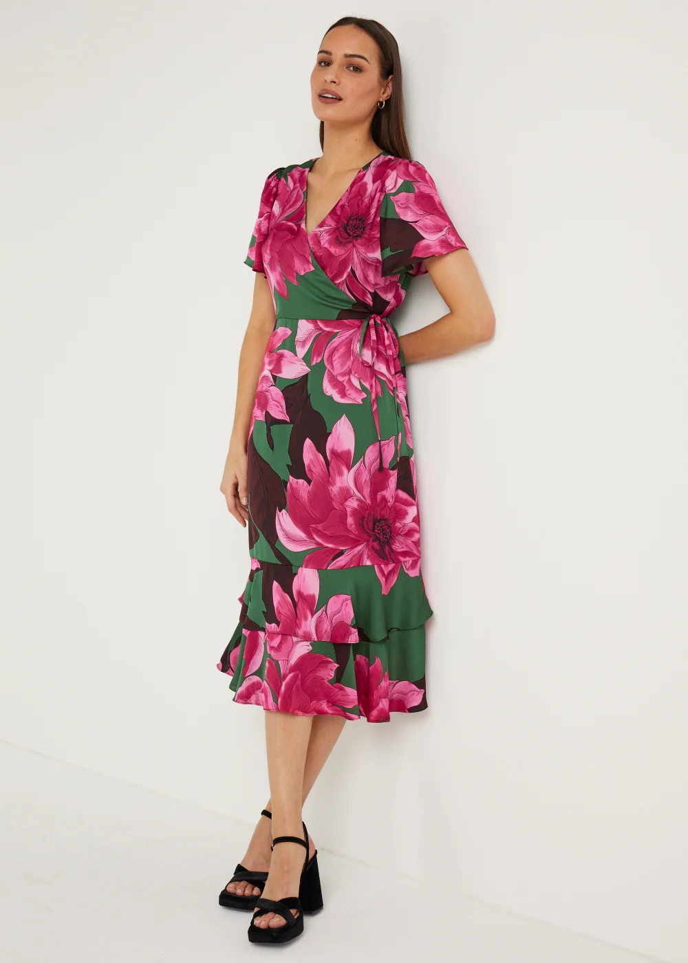 Et Vous Green Floral Satin Wrap Dress - 8 Image 5