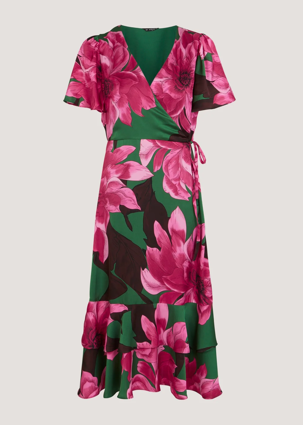 Et Vous Green Floral Satin Wrap Dress - 8 Image 4