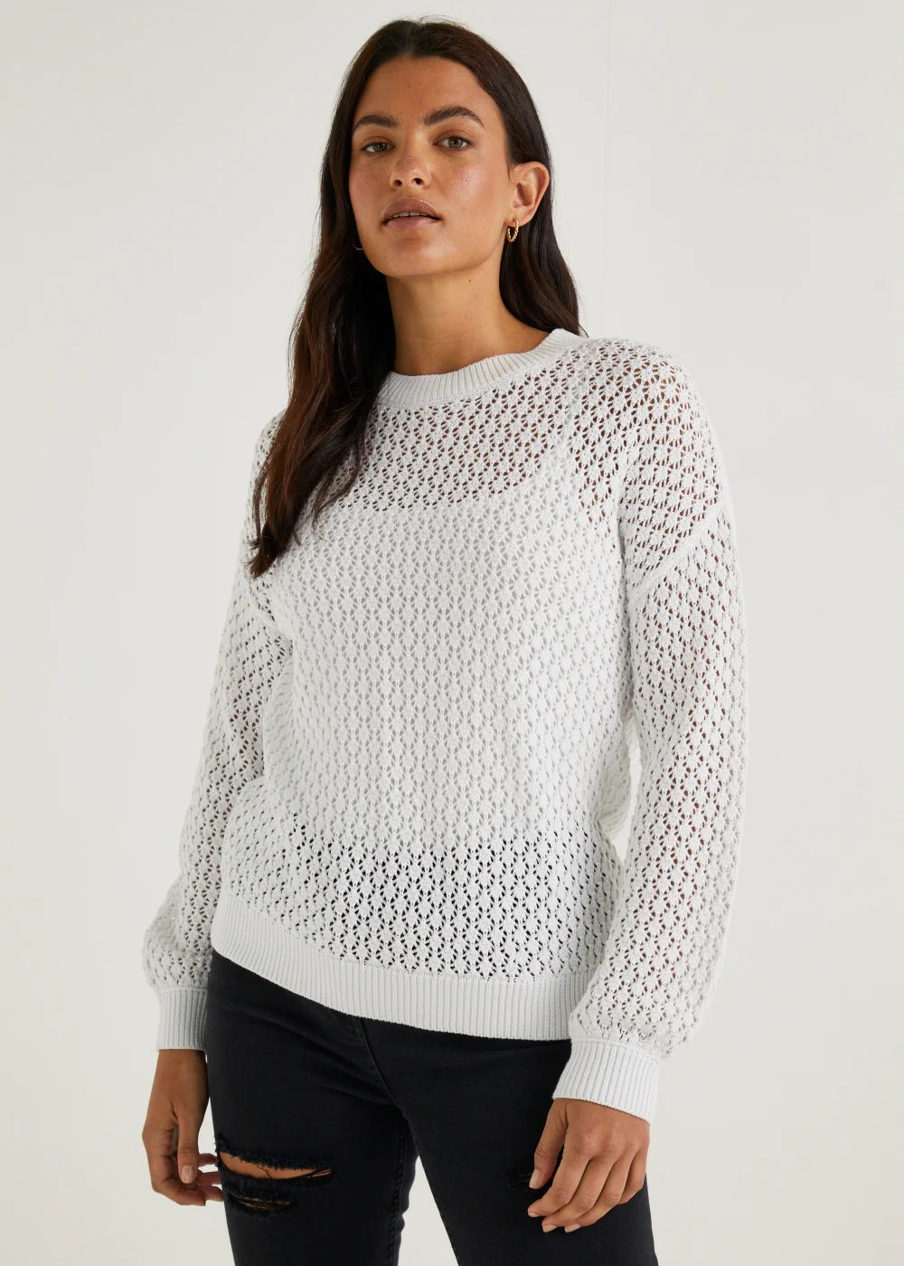 White Open Stitch Jumper - S Image 1