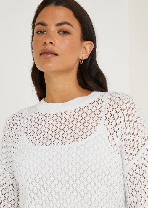White Open Stitch Jumper - S Image 2