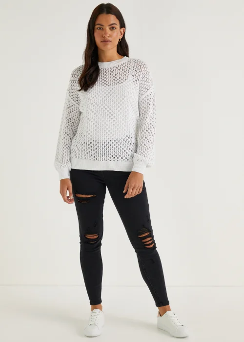White Open Stitch Jumper - S Image 4