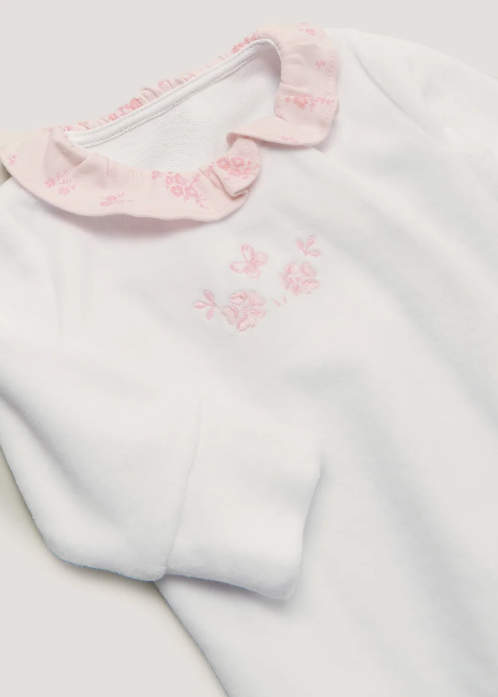Baby White Velour Sleepsuit (Tiny Baby-12mths) - Tiny Baby Image 2