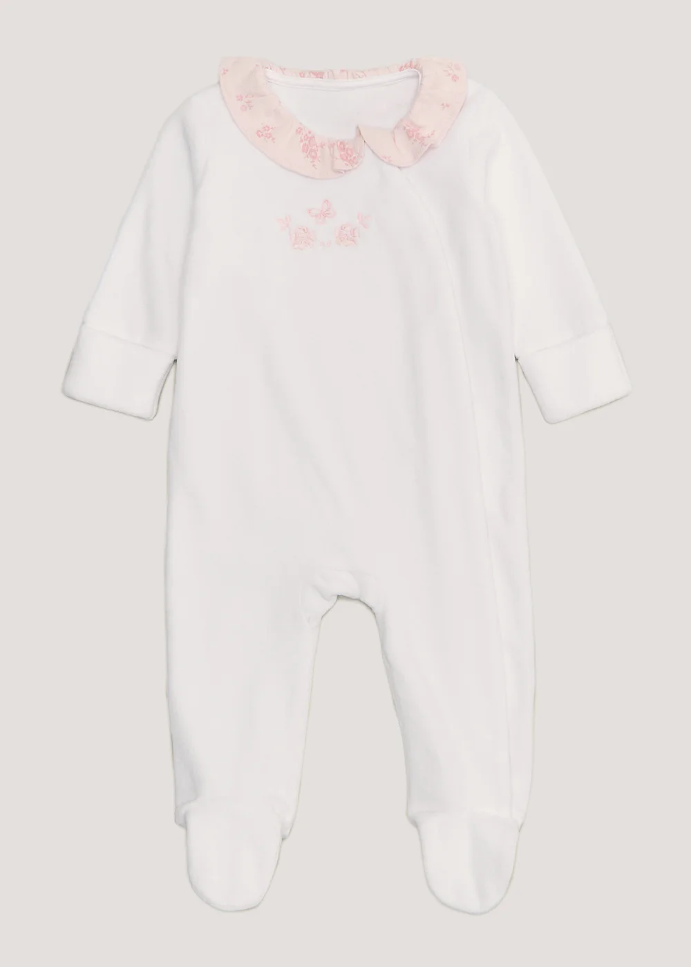 Baby White Velour Sleepsuit (Tiny Baby-12mths) - Tiny Baby Image 1
