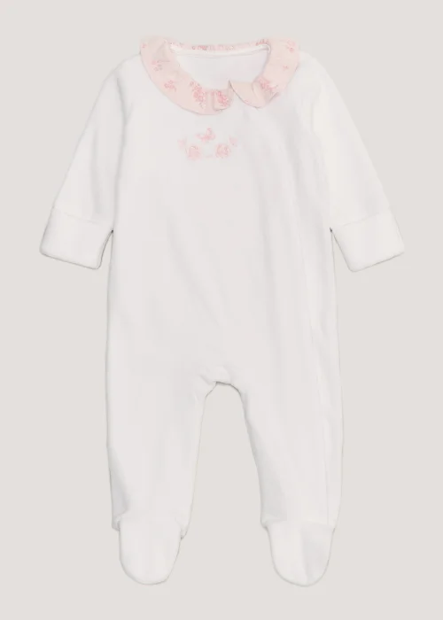 Baby White Velour Sleepsuit (Tiny Baby-12mths) - Tiny Baby Image 1