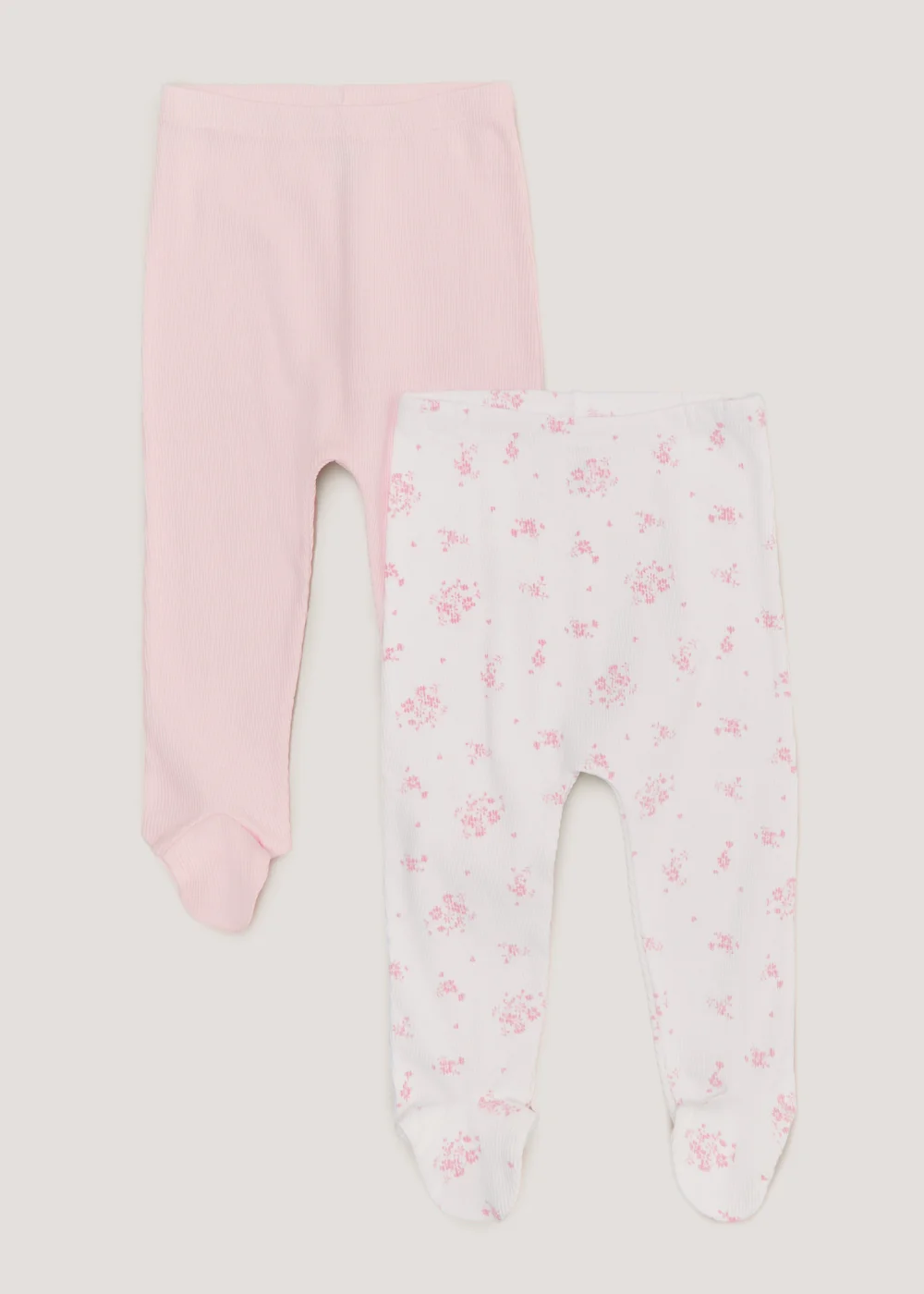 Baby 2 Pack Pink Ribbed Leggings (Tiny Baby-18mths) - 9-12 months Image 1