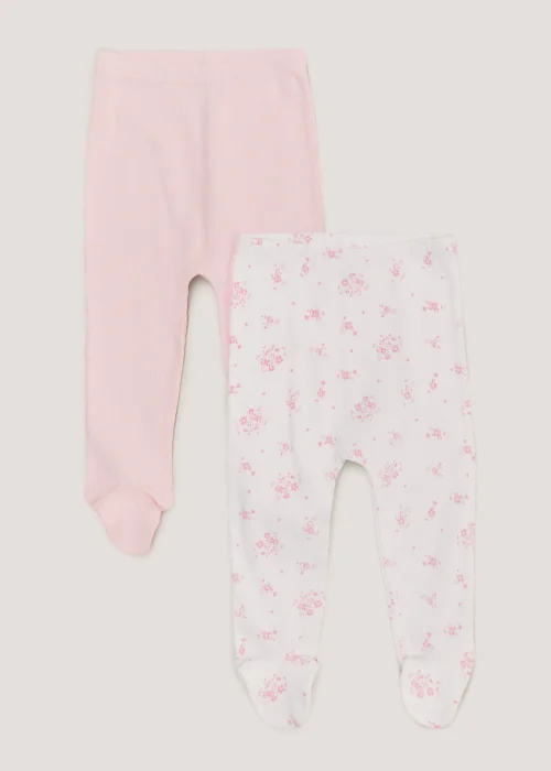 Baby 2 Pack Pink Ribbed Leggings (Tiny Baby-18mths) - 9-12 months Image 1