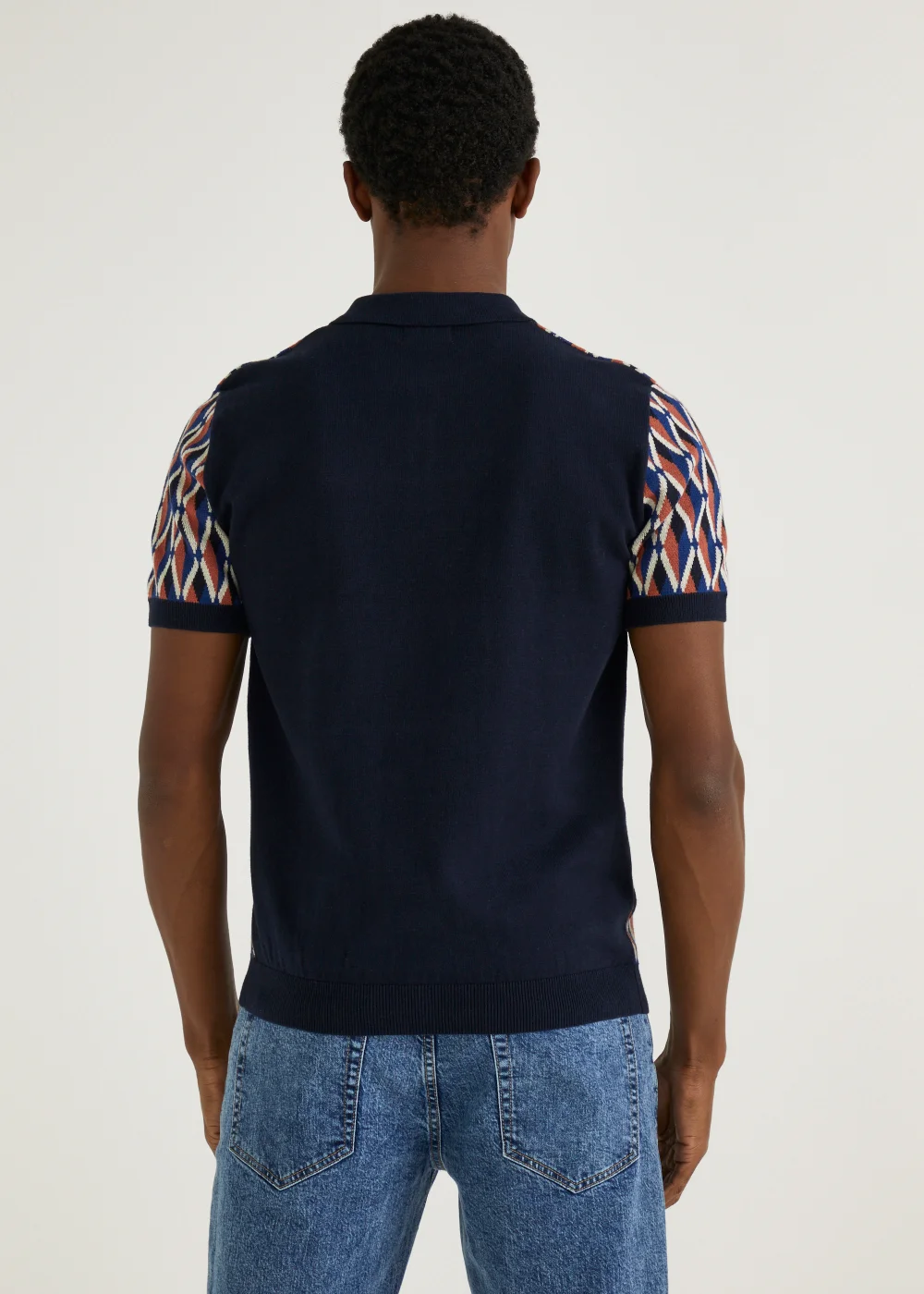Navy Retro Print Polo Shirt - S Image 4