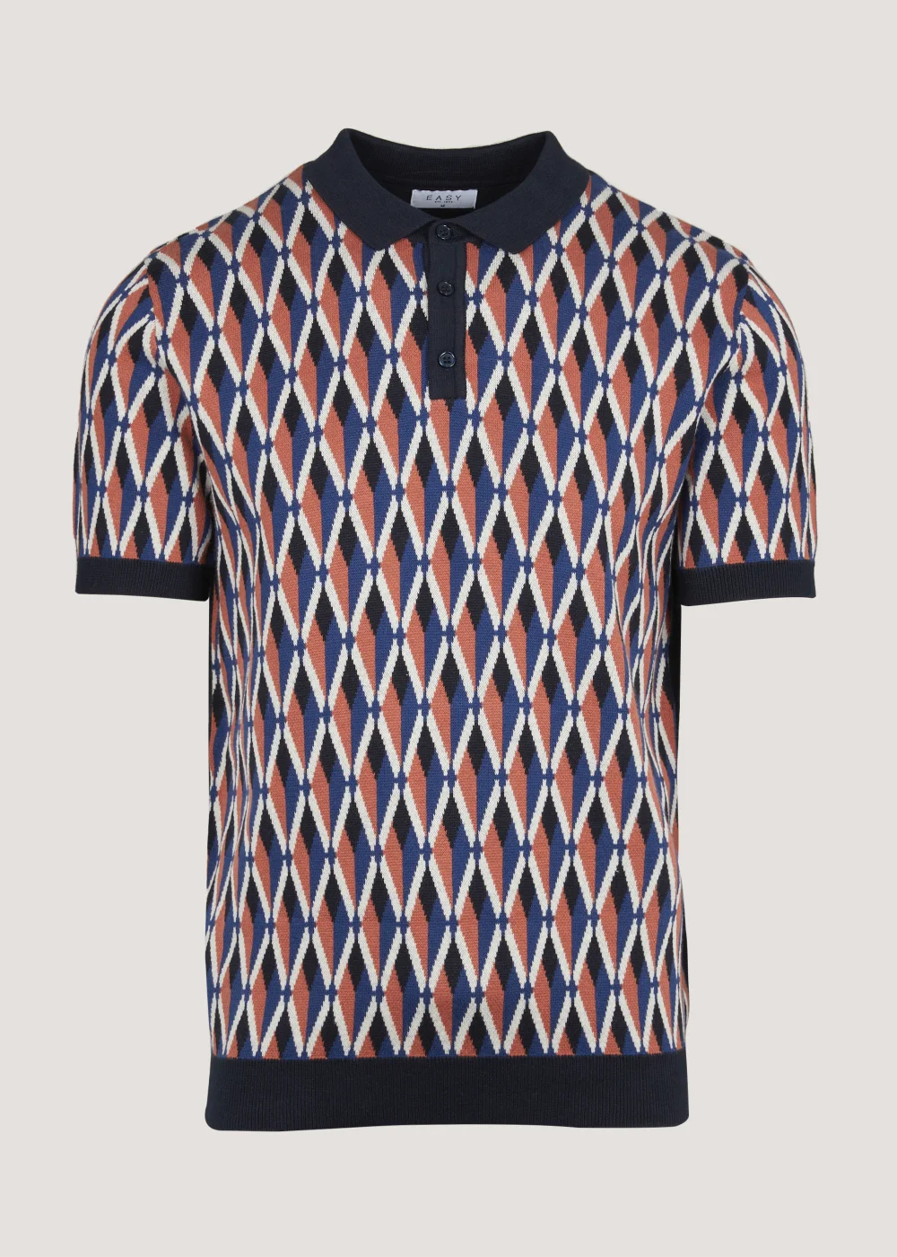 Navy Retro Print Polo Shirt - S Image 5