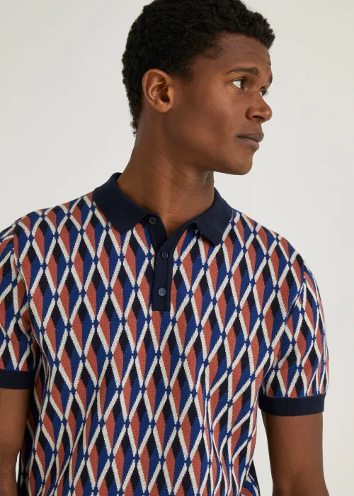 Navy Retro Print Polo Shirt - S Image 3