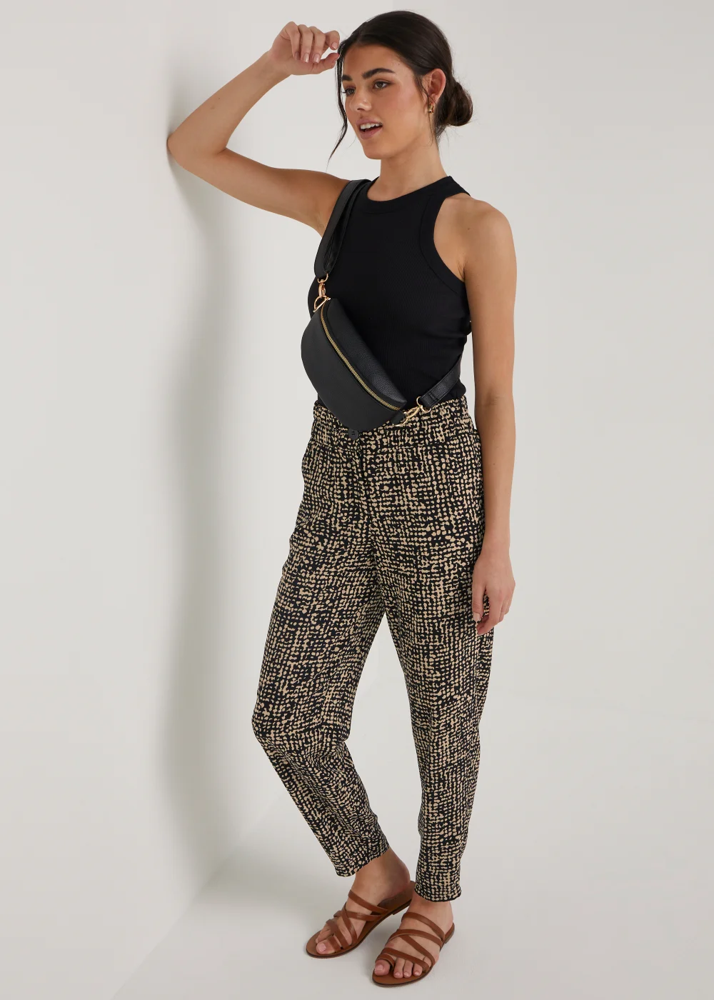 Black Print Tapered Trousers - Size 8 Image 3