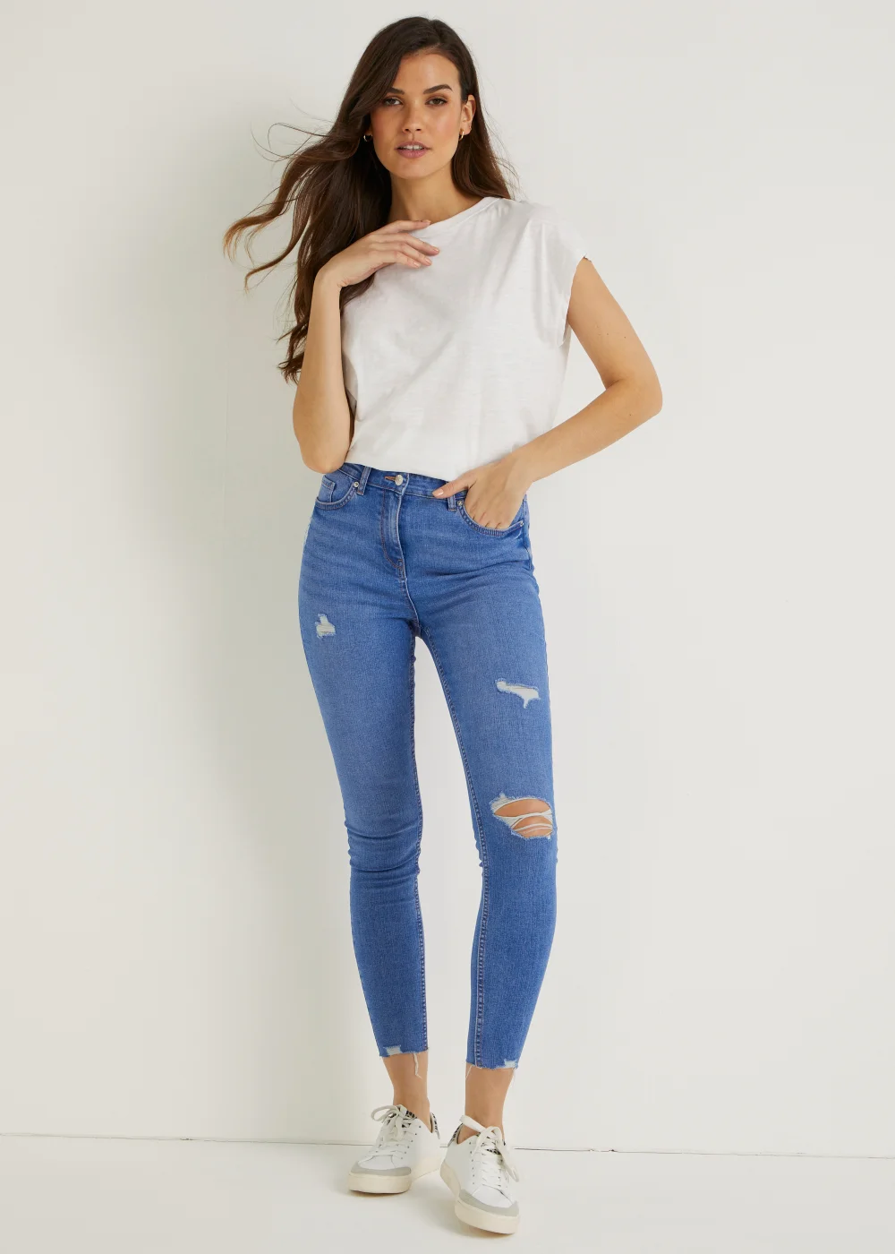 April Bright Blue Ripped Super Skinny Jeans - Size 08 29 leg Image 1