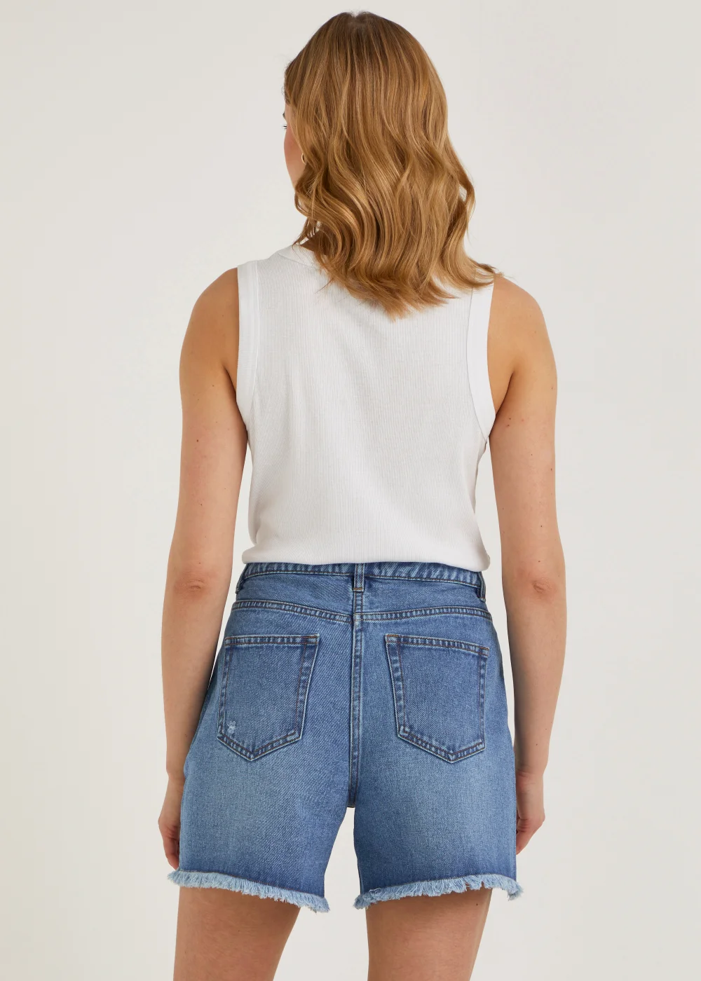 Mid Wash Ripped Denim Shorts - 8 Image 3