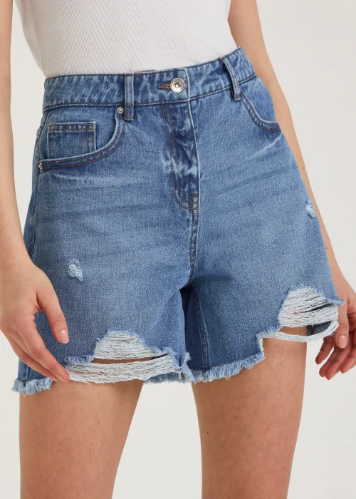 Mid Wash Ripped Denim Shorts - 8 Image 2