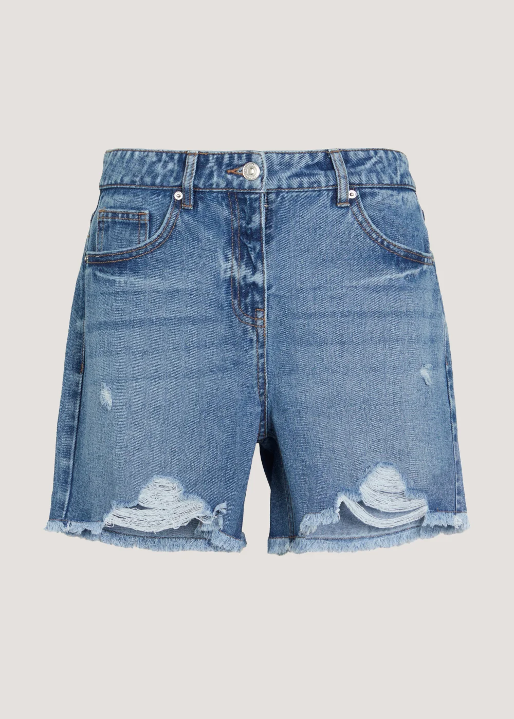 Mid Wash Ripped Denim Shorts - 8 Image 4