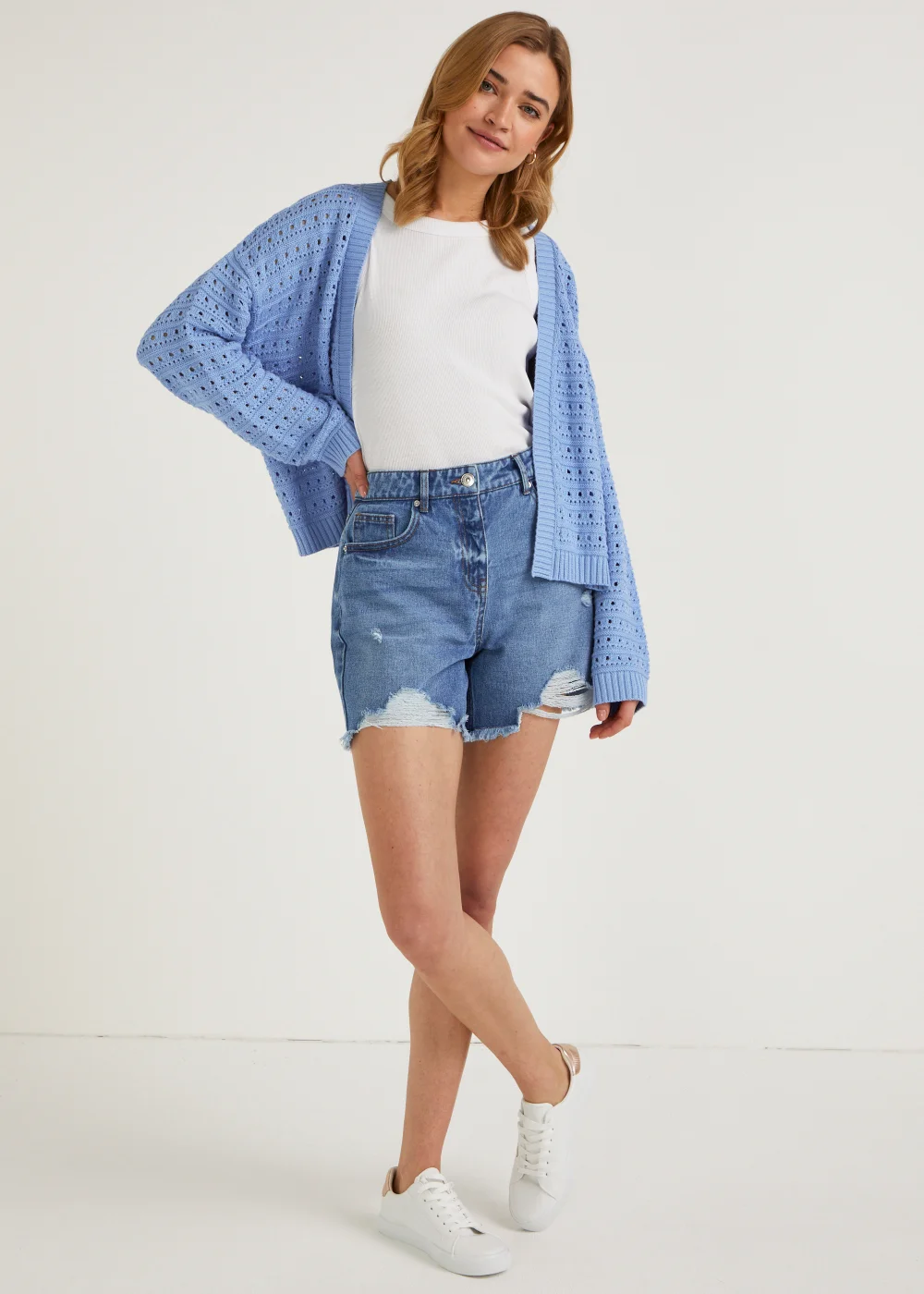 Mid Wash Ripped Denim Shorts - 8 Image 5