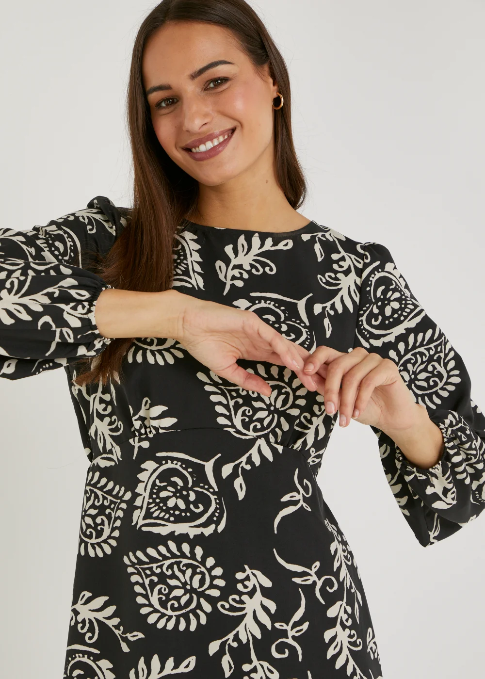 Black Folk Print Mini Dress - 8 Image 2