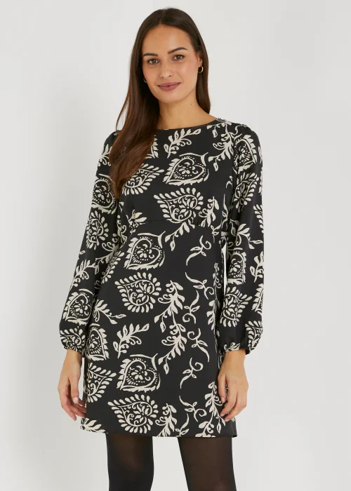 Black Folk Print Mini Dress - 8 Image 1