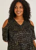 Papaya Curve Black Animal Foil Cold Shoulder Top - Size 18 Image 1