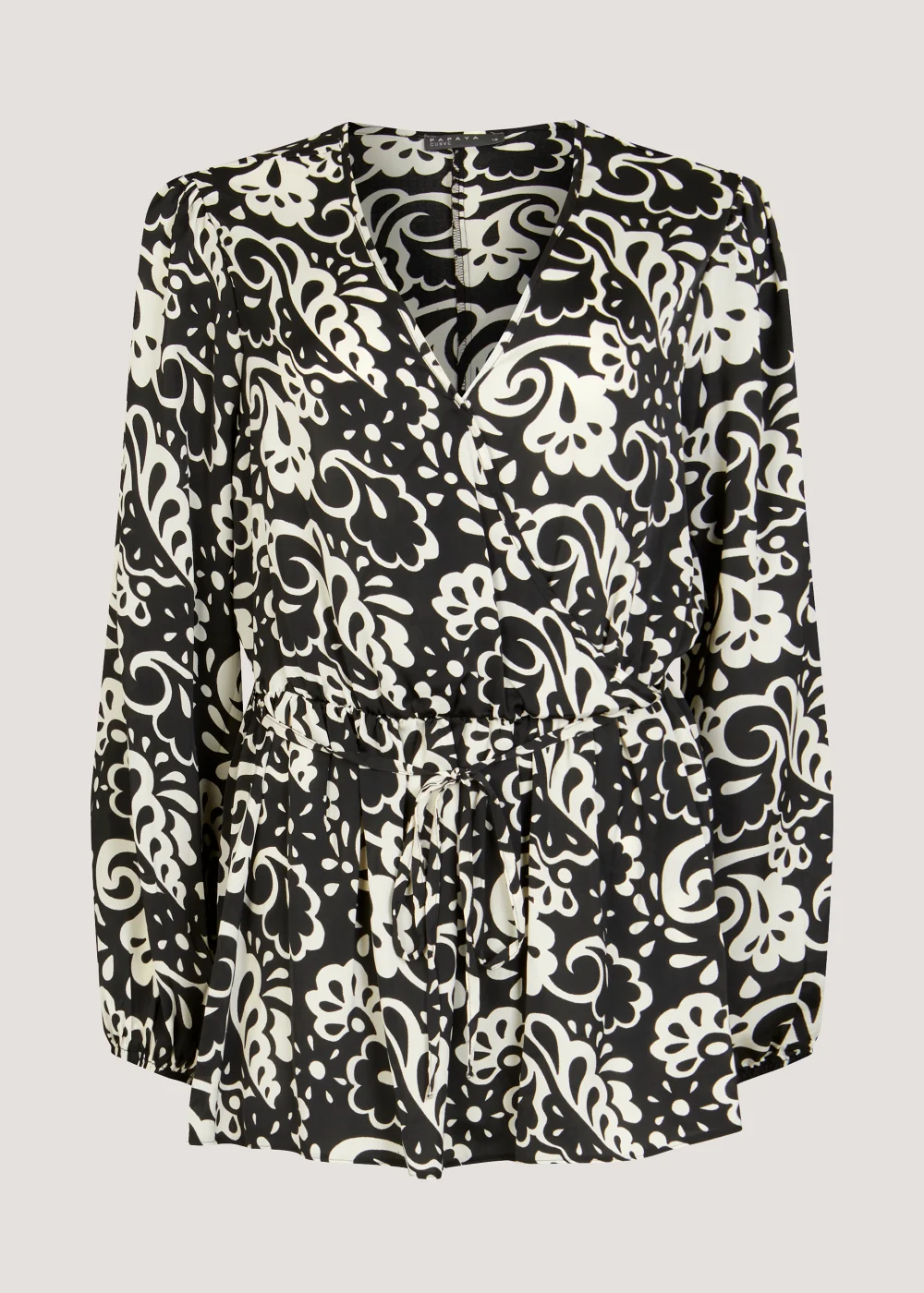 Papaya Curve Black & White Print Wrap Satin Blouse - 18 Image 3