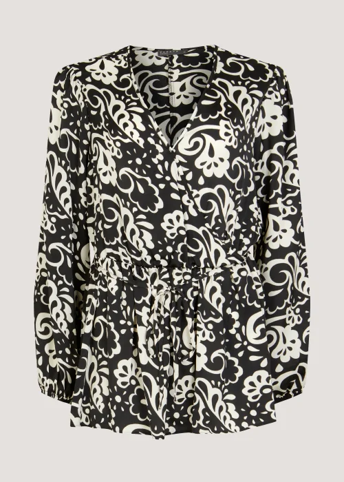 Papaya Curve Black & White Print Wrap Satin Blouse - 18 Image 3