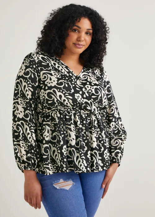 Papaya Curve Black & White Print Wrap Satin Blouse - 18 Image 1