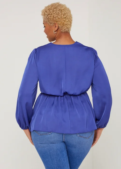 Papaya Curve Blue Wrap Satin Blouse - Size 18 Image 4