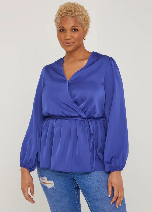 Papaya Curve Blue Wrap Satin Blouse - Size 18 Image 1