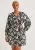 Papaya Curve Black & White Print Belted Shirt Dress - 18 Image 1
