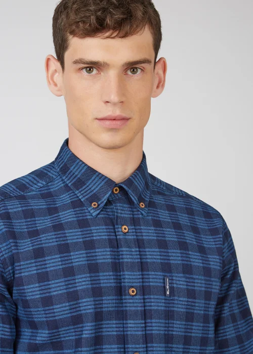 Ben Sherman Indigo Gingham 100% Cotton Regular Fit Shirt - Medium Image 2