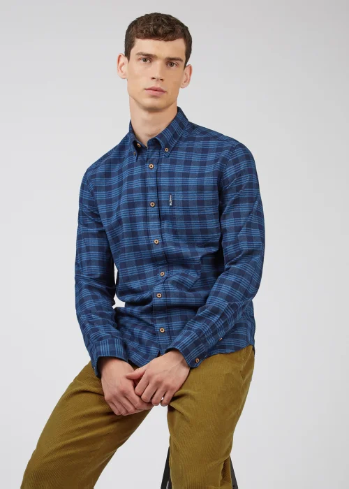 Ben Sherman Indigo Gingham 100% Cotton Regular Fit Shirt - Medium Image 3