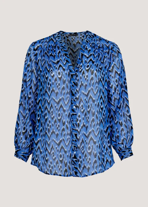 Papaya Curve Blue Print Button Up Chiffon Blouse - Size 18 Image 3