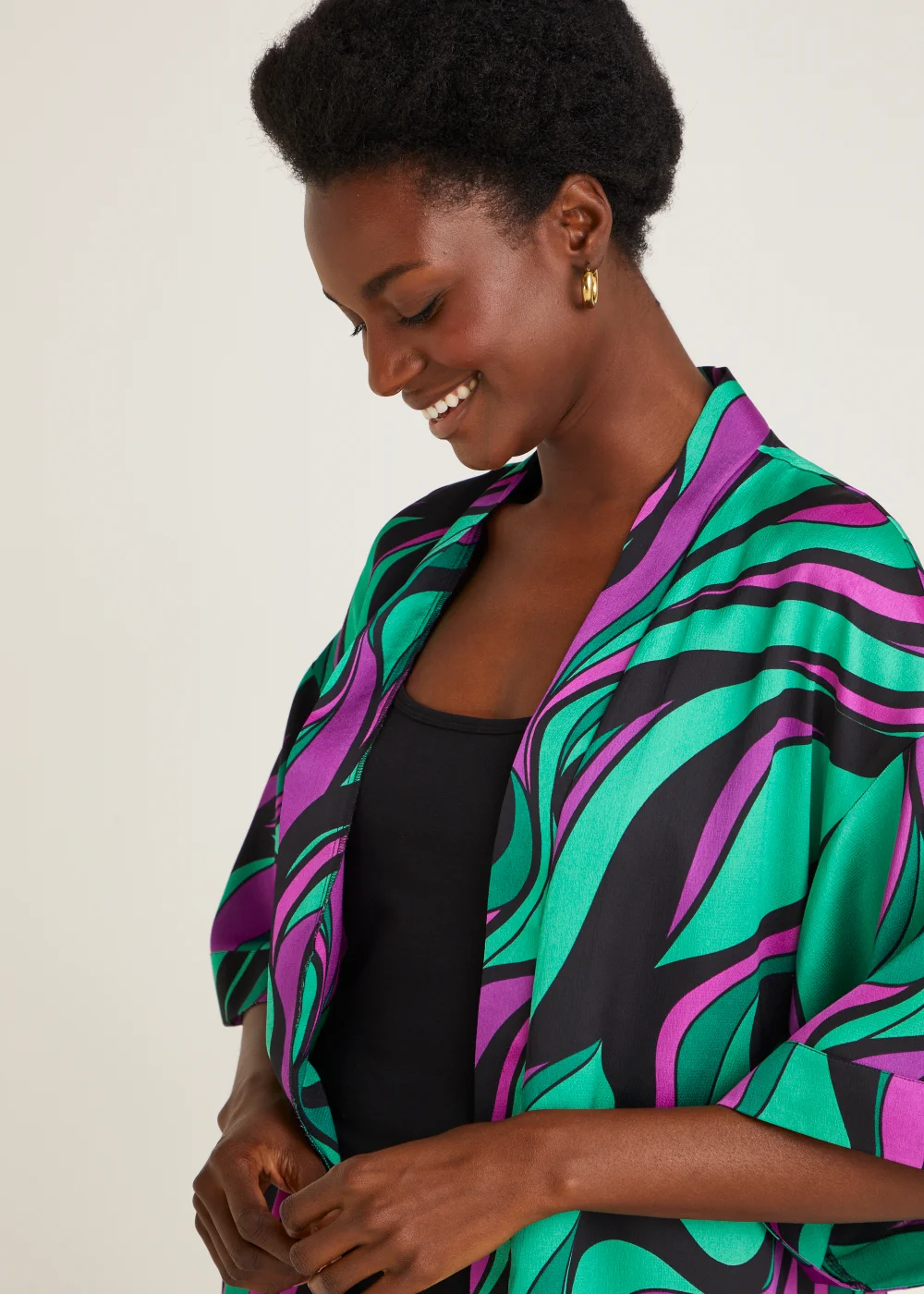 Green Swirl Print Kimono - Small Image 5