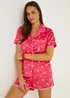 Pink Heart Satin Button Up Pyjama & Scrunchie Set - Size 8 Image 1
