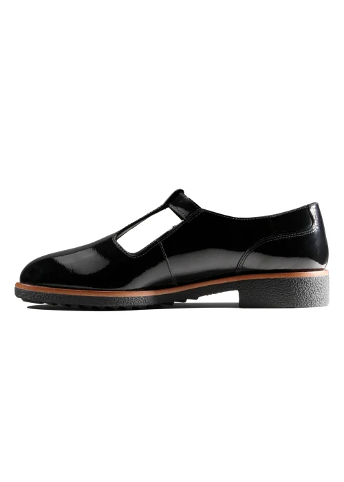 Clarks Black Leather Griffin Town T-Bar Shoes - Size 3 D Image 2