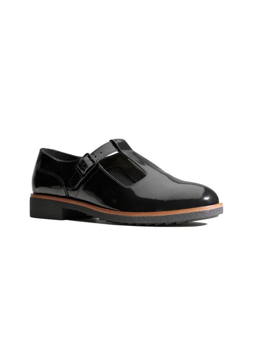 Clarks Black Leather Griffin Town T-Bar Shoes - Size 3 D Image 6