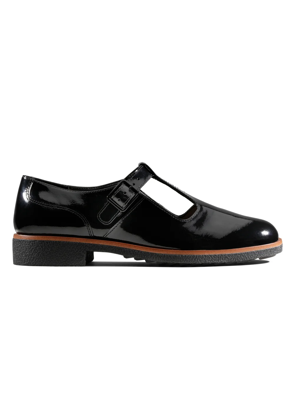 Clarks Black Leather Griffin Town T-Bar Shoes - Size 3 D Image 1