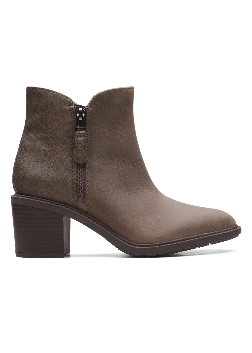 Clarks Taupe Leather Scene Zip Ankle Boots - Size 7 Image 1