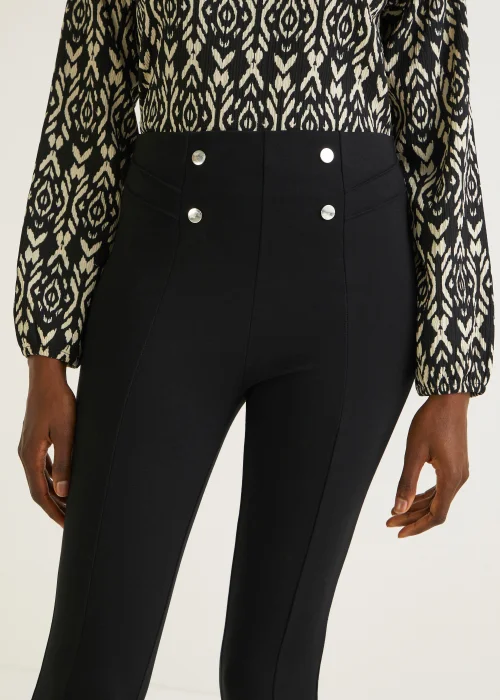 Black Button Waist Body Shaper Leggings - 8 Image 2