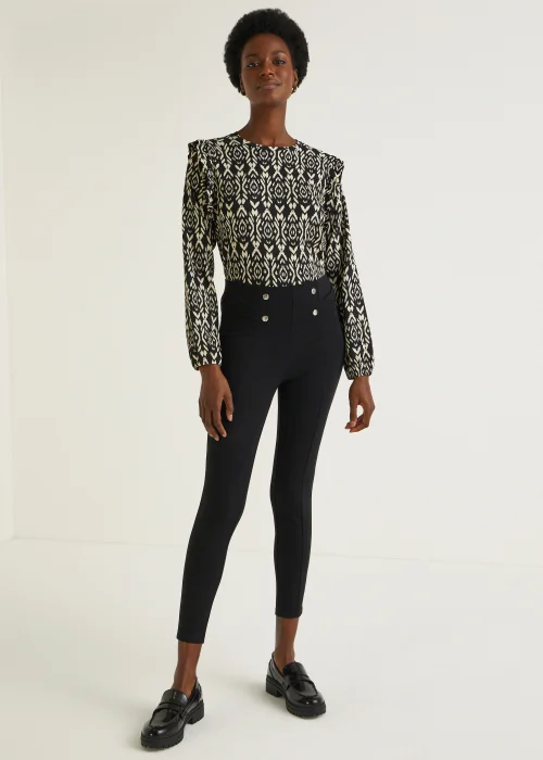 Black Button Waist Body Shaper Leggings - 8 Image 1