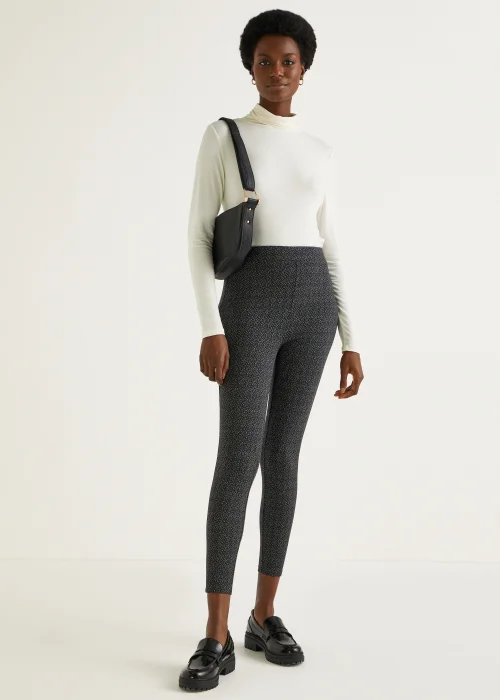 Grey Check Textured Leggings - 8 Image 2