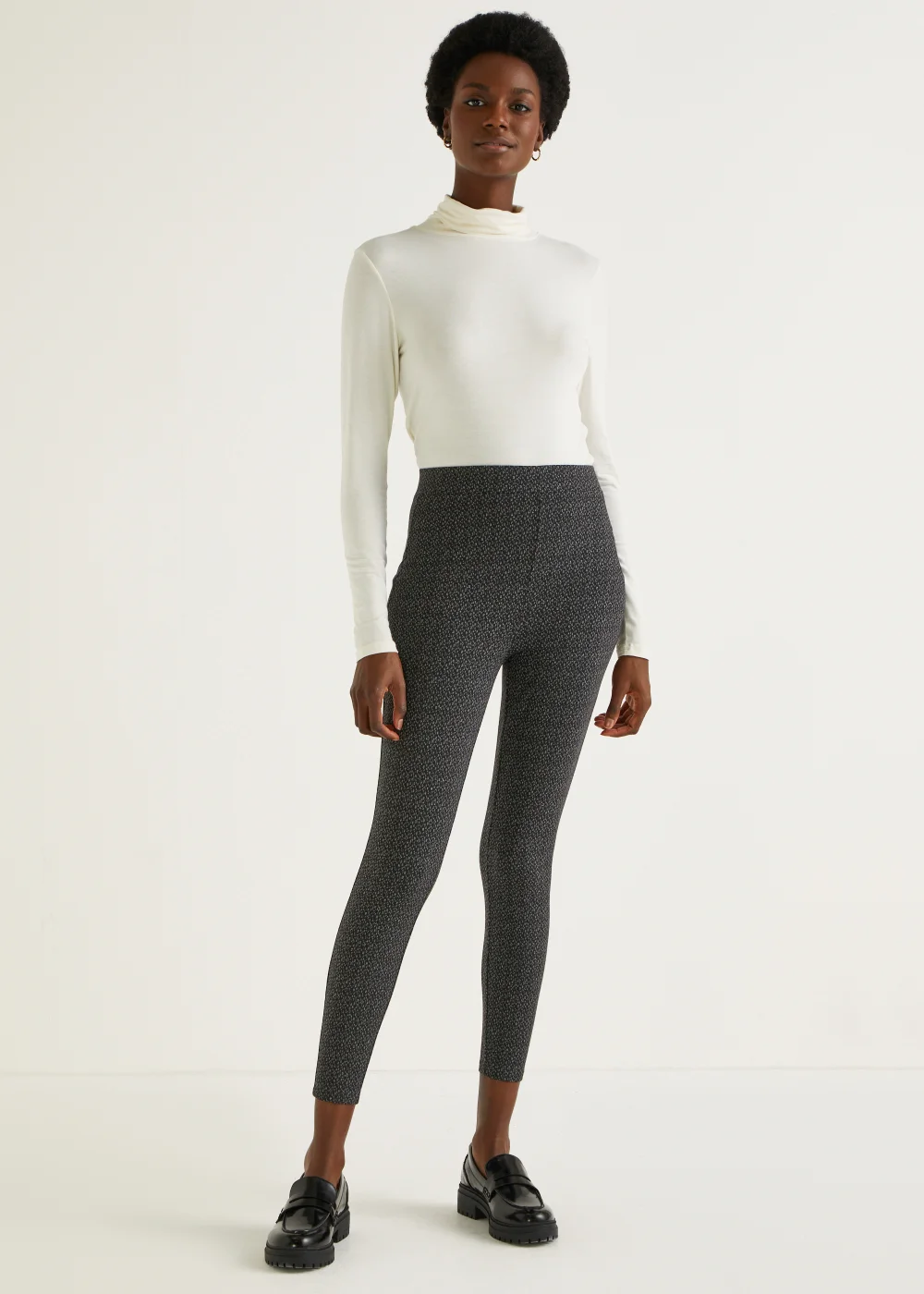 Grey Check Textured Leggings - 8 Image 1