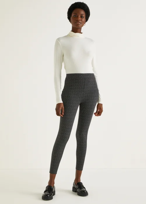 Grey Check Textured Leggings - 8 Image 1