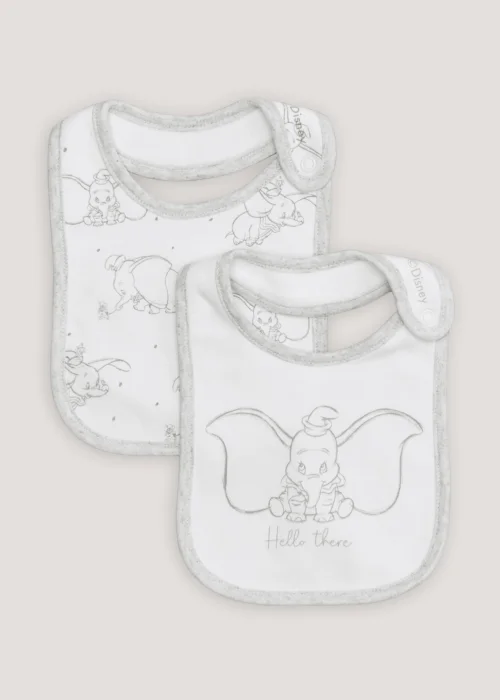2 White Pack Disney Dumbo Hello Bibs - One Size Image 1