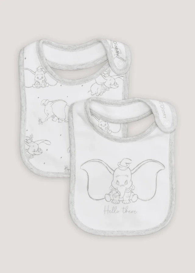 2 White Pack Disney Dumbo Hello Bibs